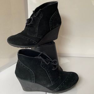 Black Suede wedge wingtip booties